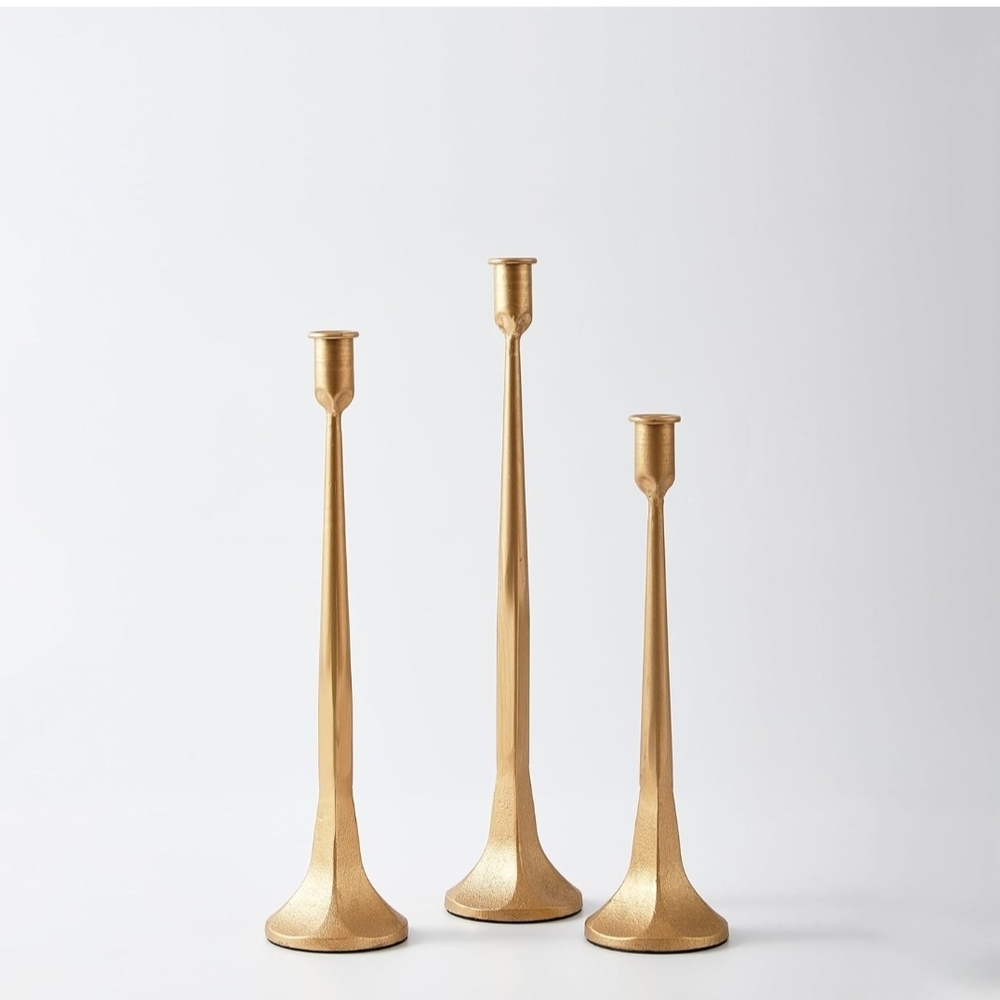 Gold Metal Taper Candle Holders Set - Elegant Home Accent
